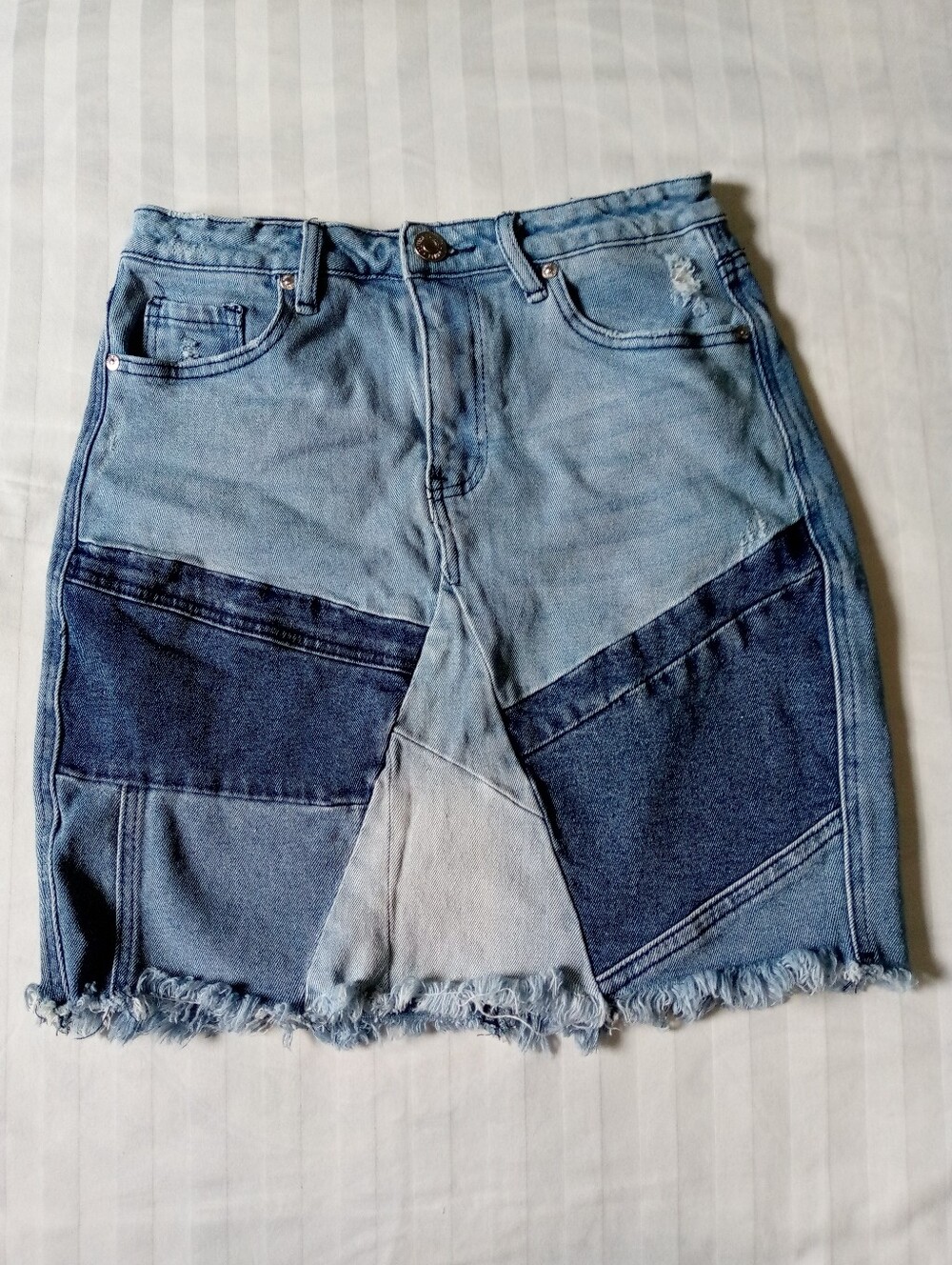 Almost Famous Two-Tone Patchwork Denim Mini Skirt